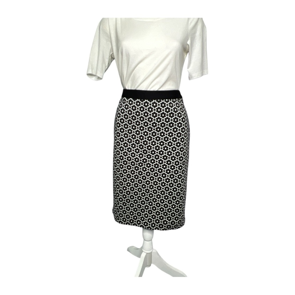 Talbots Black and White Floral Daisy Knit Pencil Straight Skirt Sz 2